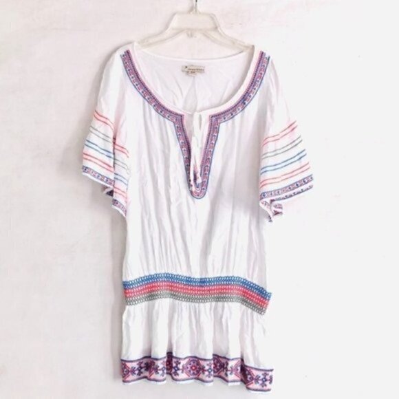 Forever 21 Top M Peasant Batwing Embroidered Drop Waist Bohemian Vacation Trip - Picture 1 of 5